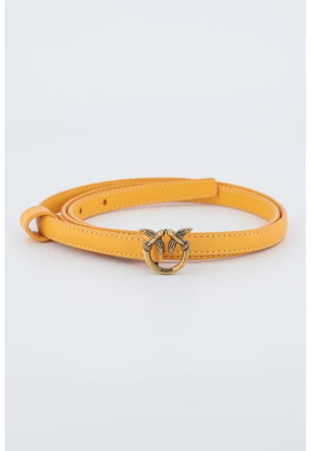 Тънък кожен колан с тока с игла - Розова сьомга