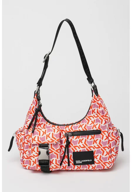 Текстилна чанта за рамо с лого - Бял/Мандарина