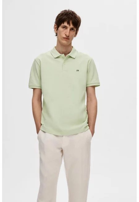 Тениска от органичен памук Dante с яка - Светлозелен