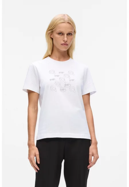 Тениска от органичен памук с декоративни камъни - Бял