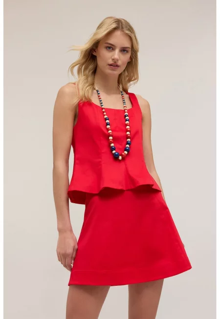 Топ с плеплум и квадратно деколте - Аленочервен