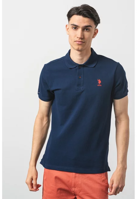 U.S. Polo Assn - Памучна тениска по тялото с яка