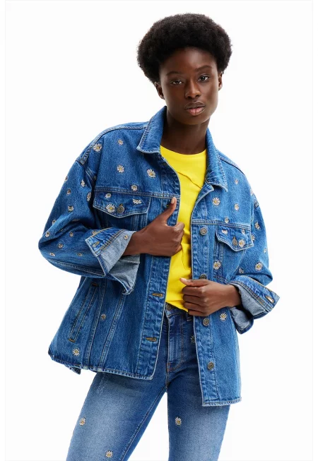 Уголемено дънково яке с паднали ръкави