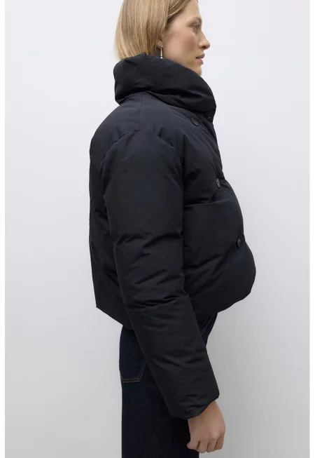 Ватирано късо зимно яке с висока яка - Черен