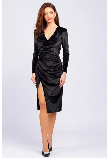 Вталена рокля с цепка встрани - Черен