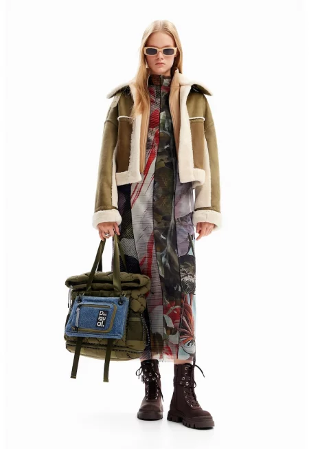 Яке 2 в 1 от еко вълна - Маслинено зелено/Мръснобял