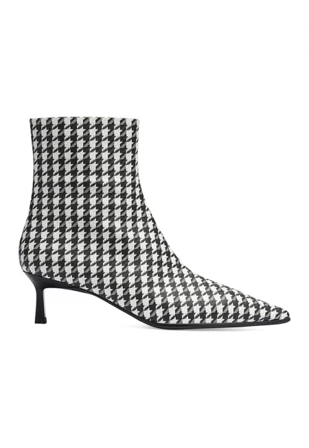 Заострени кожени боти с цип - Бял/Черен