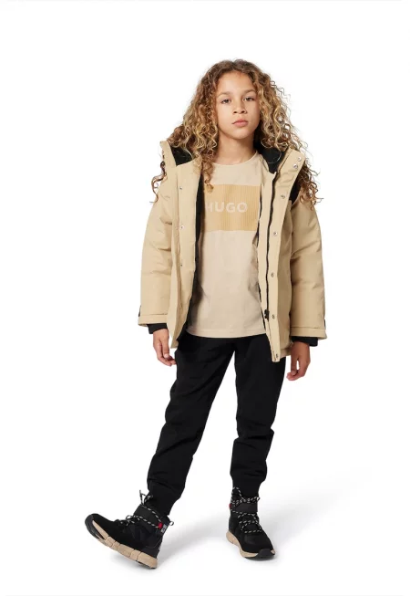 Зимна парка с качулка - Черен/Тъмнобежово