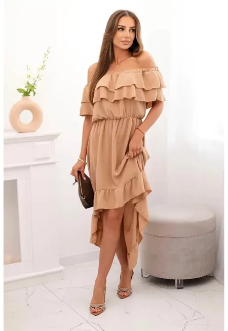 Асиметрична рокля с волани - Един размер