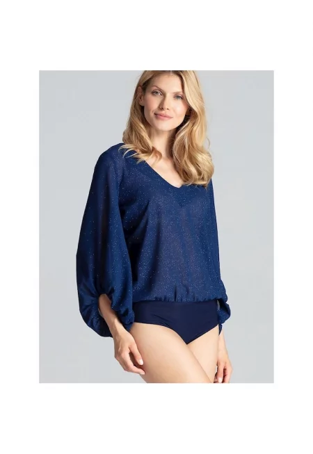 Body  тъмносиньо - ежедневно - леко прозрачно - с дълги ръкави - блестящ плат -