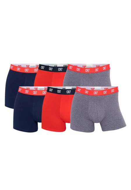 Боксерки с лого - 6 чифта - Червен/Сив/Тъмносин