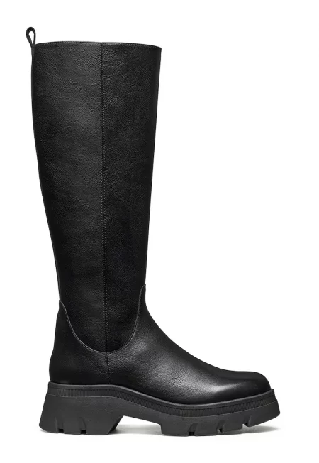 Ботуши до коляното с цип - Черен