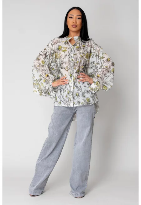 Бяла риза с дълъг ръкав Butterfly Garden 15513 - Бял