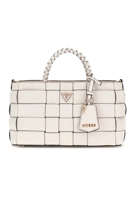 Чанта през рамо от еко кожа с аксесоар лого - Мръснобял