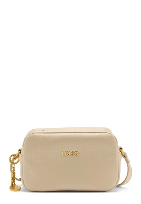 Чанта през рамо от еко кожа с детайл - Бежов