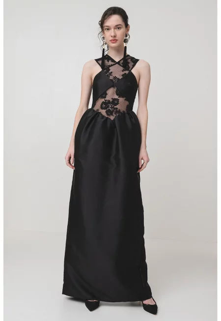 Дълга елегантна рокля - Черен