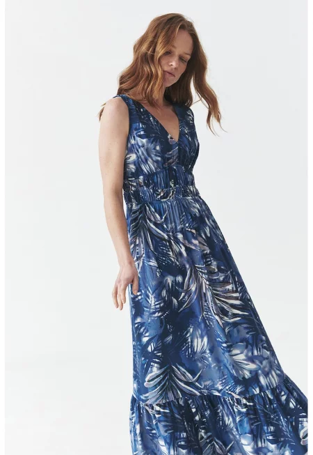 Дълга шпиц рокля - Бял/Тъмносин