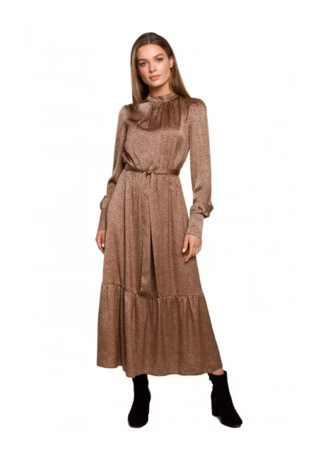 Дамска рокля - Стил - Полиестер - Кафява -