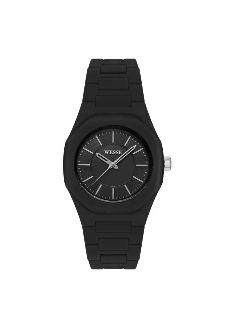 Дамски часовник  36мм - пластмасова каишка - водоустойчив 5 ATM - цвят черен