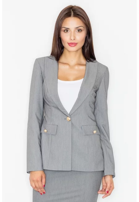 Дамско яке  M489 - сиво - полиестер - златни копчета - елегантно
