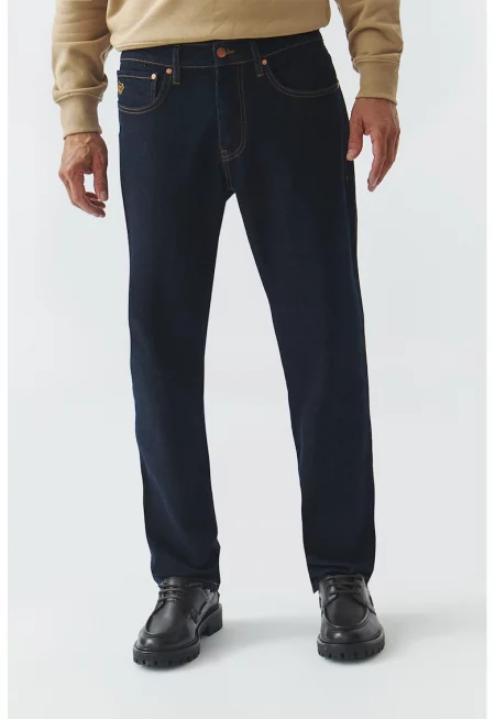 Дънки със средновисока талия с контрастни шевове - Тъмносин