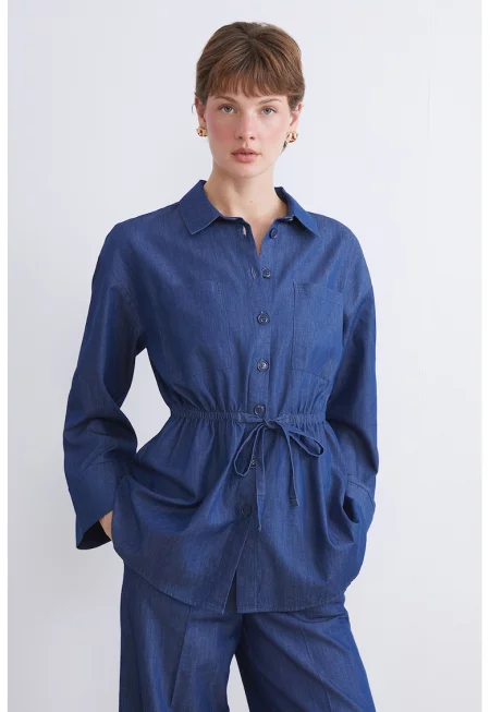 Дънкова риза с връзки