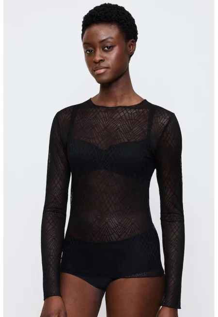 Ефирна дълга пижамена блуза с бродерии