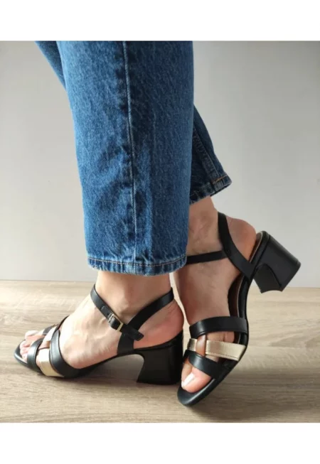 Елегантни дамски сандали  28337-44 - черен - златисти/кафяви елементи - Черен