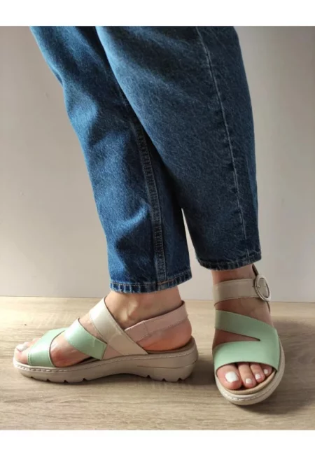 Ежедневни дамски сандали  Su20002T Krabi J3-N Vernil в бежово и розово - зелено - Зелен