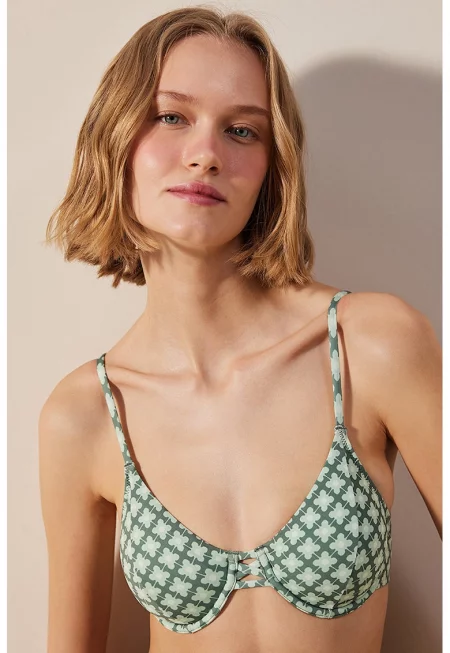 Флорално горнище на бански - Бял/Зелен