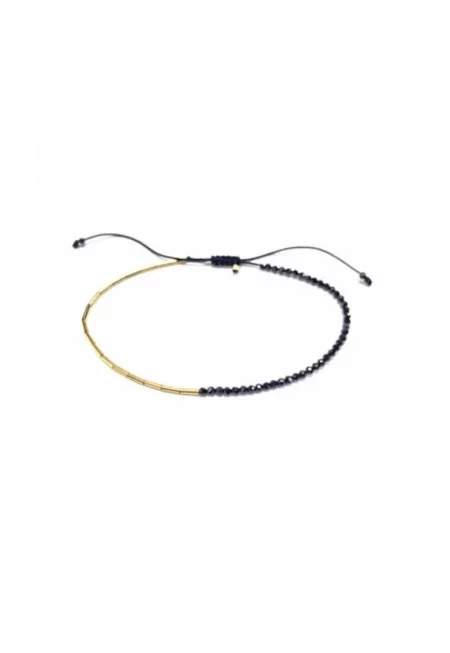 Гривна  Alternance in Black - регулируема - от 14к/20 злато и фасетиран черен шпинел