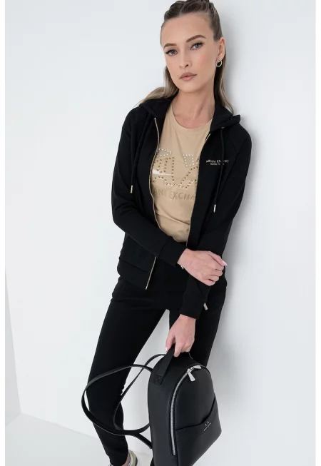 Худи с цип и ръкави реглан - Златист/Черен