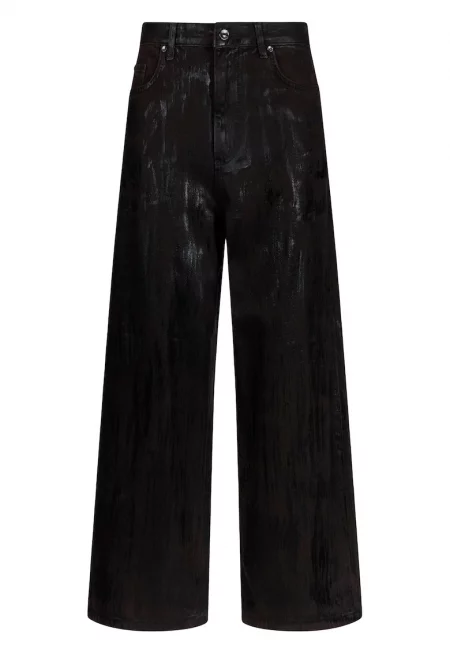 Импрегнирани дънки с висока талия - Черен