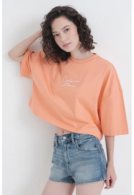 Къса памучна тениска с лого