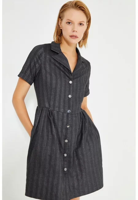 Къса разкроена рокля - Tъмносив