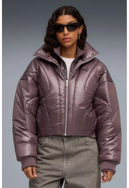 Късо пухено яке Dare To - Прашно розово