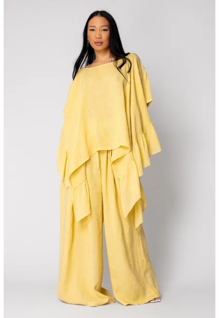 Комплект блуза и дълъг панталон - един размер 15878 - Жълт