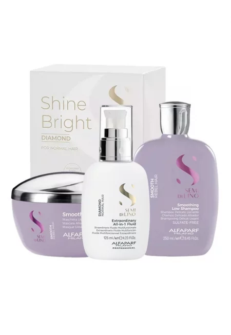 Комплект за изглаждане  Milano Semi Di Lino Shampoo - 250 ml - Маска - 200 ml и Флуид за блясък All-in-1 Diamond Illuminating - 125 ml
