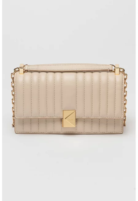 Кожена чанта през рамо с капитониран дизайн - Светло бежово