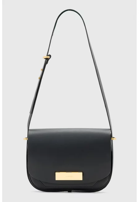 Кожена чанта през рамо с регулируема презрамка - Черен