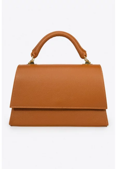 Кожена чанта с регулируема презрамка - Тъмно оранжево