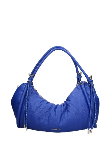 Кожена чанта за рамо с цип - Пастелносин