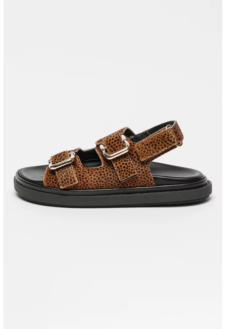 Кожени сандали Harper с принт - Кафяв