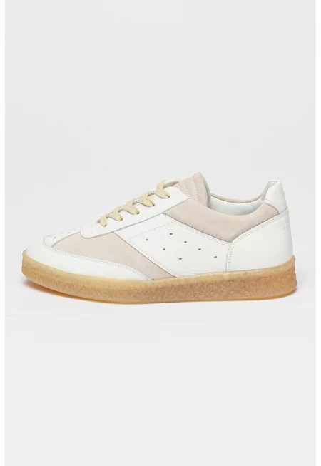 Кожени спортни обувки с велур - Бял/Светло сив