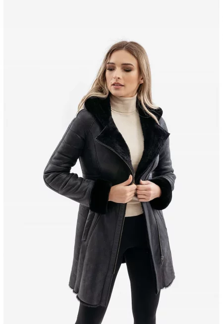 Кожено палто Emilia Napalan с качулка - Черен