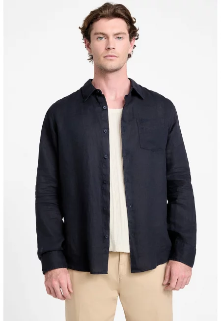 Ленена риза с джоб - Ултрамарин синьо