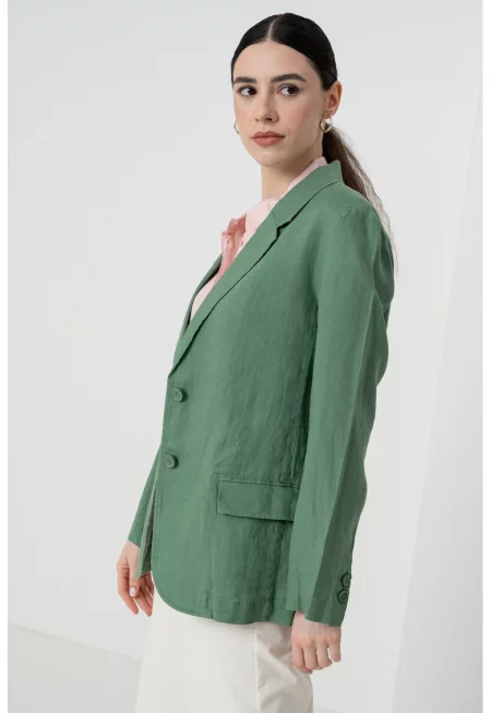 Ленено сако с раздвоен ревер - Зелен