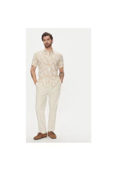 Мъжка риза  C6 45017.0484 - Памук/Лен - Бежов - Бежов