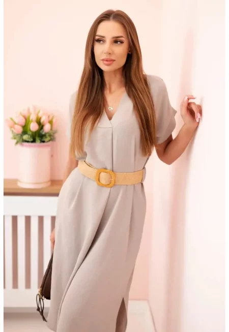 Миди рокля с къси ръкави и колан -