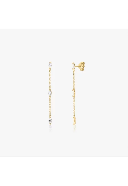Обеци от злато -  Crystal Drops - цирконий - 14k жълто злато